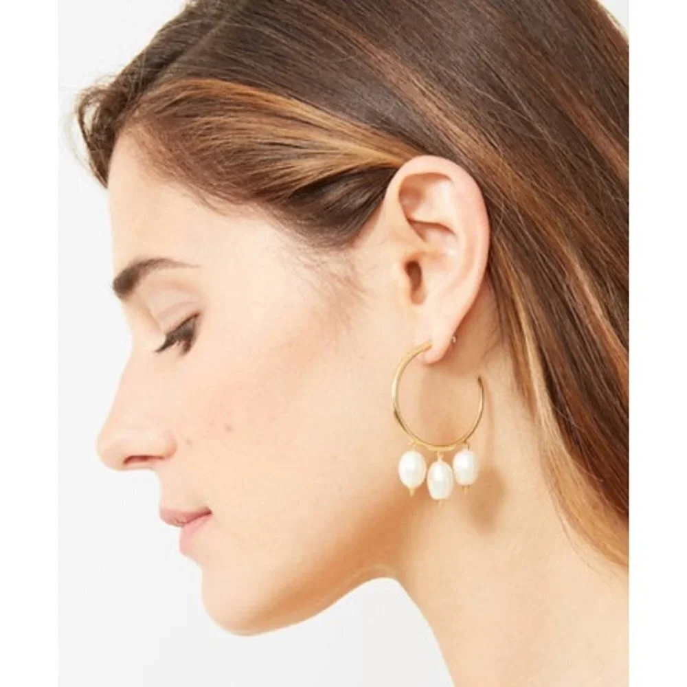 Stella & Dot x Rebecca Minkoff Natriella Pearl Hoop Earrings NEW